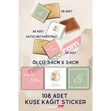 Netsan Etiket Tavşan Desenli 108 Adet Yapışkanlı Çikolata Etiketi 3,4x3,4cm Kuşe Sticker