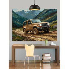 Artmeg Dağ Yolunda Jeep Araba Dekoratif Kanvas - Mdf Ahşap Tablo