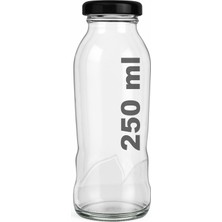 250 ml Dalga Desenli Şeffaf Meyve Suyu, Limonata Şişesi Metal Siyah Kapaklı 250 cc Boş Cam Şişe 1 Adet
