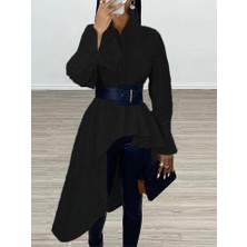 Arben Boutique Kadın Pamuk Polyester Kumaş, Asimetrik Kesim Gömlek (Kemer Dahil)