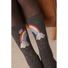 Penti Siyah Kız Çocuk Gökkuşağı Desenli Külotlu Çorap