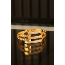  3 Sıra Taşlı Kaburga Kelepçe  Altın Bilezik CGKKLP0160