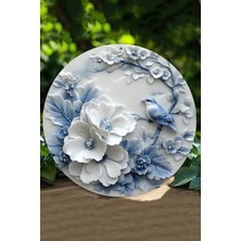 Mavi Tonlarında Çiçek Desenli Uv Baskı Mdf Duvar Süsü – 33X33 cm & 20X20 cm DT227
