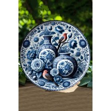 Kuş ve Çiçek Desenli Mavi-Beyaz Uv Baskı Mdf Duvar Süsü – 33X33 cm & 20X20 cm DT219
