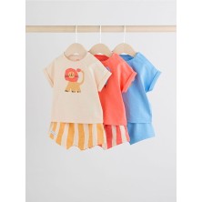 Pamuklu Turuncu Aslan Desenli Kısa Kollu Şortlu Alt Üst Takım