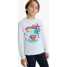 DeFacto Erkek Çocuk Superman Bisiklet Yaka Uzun Kollu Tişört F9268A825AU