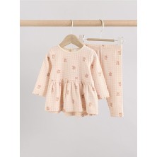 Pembe Gingham Ayı Baskılı Uzun Kollu Alt Üst Takım