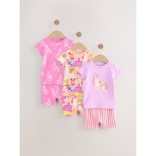 Pamuklu Pembe Unicorn Desenli Kısa Kollu 3'lü Alt Üst Takım