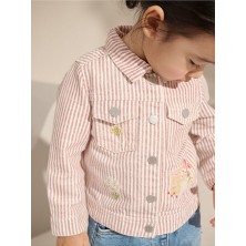 Pembe %100 Pamuklu Çizgili Emblish Western Ceket