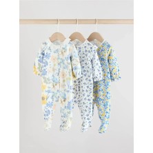 %100 Pamuklu Beyaz Yeşil Çiçek Desenli Bebe Dantel Yaka 3'lü Tulum Set