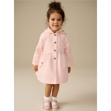 Pamuklu Toz Pembe Suya Dayanıklı Kapüşonlu Trençkot / Mont