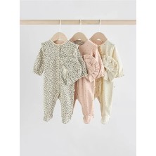 %100 Pamuklu Krem Kahve Animal Desenli Şapkalı 3'lü Tulum Set