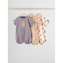 %100 Pamuklu Lacivert Ayı Desenli 3'lü Romper Set