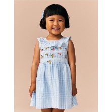 Pamuklu Mavi Çiçek Desenli Kısa Kollu Elbise