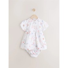 % 100 Pamuklu Beyaz Pembe Peri Desenli Elbise Şort Set