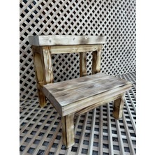 Doğal Ahşap Yükseltici Iki Basamaklı Tabure Basamak Tezgah Önü Tabure Basamak Ahşapyakma