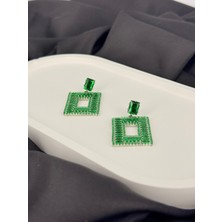 Yeşil Dökdörtgen Zirkon Taşlı Şık Abiye Küpe