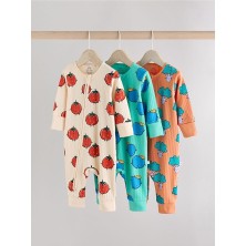 % 100 Pamuklu Krem Turuncu Sebze Desenli 3'lü Tulum Set