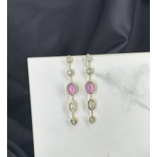 Y Marka Model Tasarım Pembe Taşlı Çelik Küpe