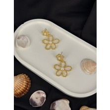 Gold Altın Sallantılı Çiçekli Çelik Küpe