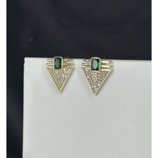 Gold Altın Yeşil Zirkon Taşlı Marka Model Çelik Küpe