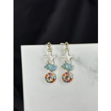 Çok Renkli Mineli Deniz Konseptli Tasarım Küpe