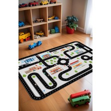 Liriya Yollu Oyun Halısı Modern Desenli Makinede Yıkanabilir Polipropilen Kaymaz Taban Çocuk Odası Halısı