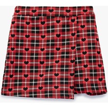 Ekose Desenli Kalp Baskılı Şort Etek