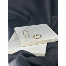 Yeşil Taşlı Gold Cakra Marka Model Çelik Küpe