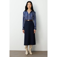 Ekol Kadın Beli Kemerli Midi Etek 2015 Lacivert