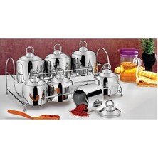 15 Parça Çelik Kapaklı Baharat Takımı, Standlı ve Şık Tasarım