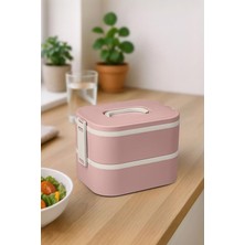 Okyanus Home Paslanmaz Çelik Hazneli Lunch Box 2 Katlı Kendinden Çatal Kaşıklı Beslenme Kutusu Pembe