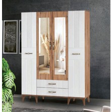 Bera Ceviz - Beyaz 4 Kapılı Tuğçe Dolap