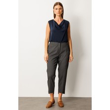 Ekol Kadın Büyük Beden Kendinden Desenli Likralı Pantolon 1069 Siyah