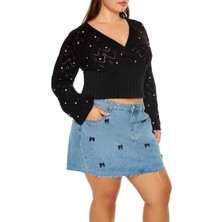 F21 Plus Size Taş Detaylı Kazak