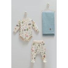 Yenidoğan 3’lü Hediye Seti 0-3 Ay %100 Pamuk Bebek Zıbın Takımı ve Müslin Battaniye(75-85)