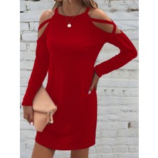 Moderie Butik Kadın Uzun Kollu Omuz Açık Askı Detay Viskon Mini Boy Elbise