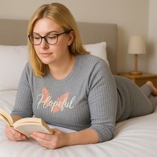 Büyük Beden Gri Baskılı Pijama Takımı