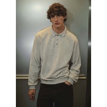 Mavi Polo Yaka Gri Sweatshirt 0S10390-82498