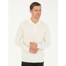 Cacharel Erkek Ekru Regular Fit Polo Yaka Yün Karışımlı Triko Kazak 50279605-VR019