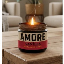 Stworkshop Amore: Özel Dekoratif Tasarım Vanilya Kokulu Mum, 250 gr Doğal Vegan  Soya Wax  Mumu. Ahşap fitil Uzun yanma süresi.