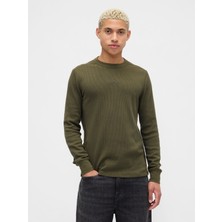 Gap Erkek Yeşil Gap Logo Waffle-Knit Crewneck T-Shirt