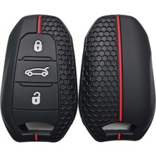 Anahtar Kabı Kılıfı Siyah-Kırmızı Çizgili Citroën C3 Uyumludur