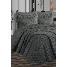 Çeyiz Diyarı Malina Ponpon 3 Parça Çift Kişilik Pike Takımı Antrasit