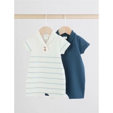 % 100 Pamuklu Lacivert Beyaz Şerit Desenli 2'li Romper Set