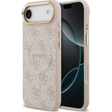 iPhone 17 Air Kılıf Guess Lisanslı M-Safe Şarjlı Gold Kamera Çerçeveli Pu Deri Yazı Logolu Pembe
