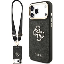 iPhone 17 Pro Max Uyumlu Kılıf Guess Orjinal Lisanslı 4g Büyük Metal Logolu Kalın Askılı Kapak Siyah
