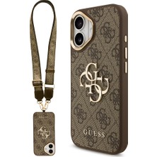 iPhone 17 Uyumlu Kılıf Guess Orjinal Lisanslı 4g Büyük Metal Logolu Kalın Askılı Kapak Kahverengi