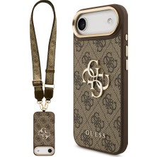 iPhone 17 Air Uyumlu Kılıf Guess Lisanslı 4g Büyük Metal Logolu Kalın Askılı Kapak Kahverengi