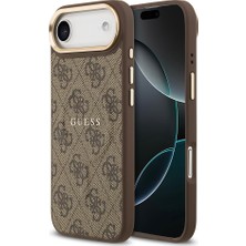 iPhone 17 Air Kılıf Guess Lisanslı M-Safe Şarjlı Gold Kamera Çerçeve Pu Deri Yazı Logolu Kahverengi